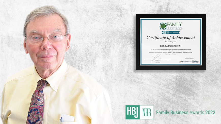 Dan Lyman Russell founder of Russell and Dawson awarded by achievement award by Hartford business journal